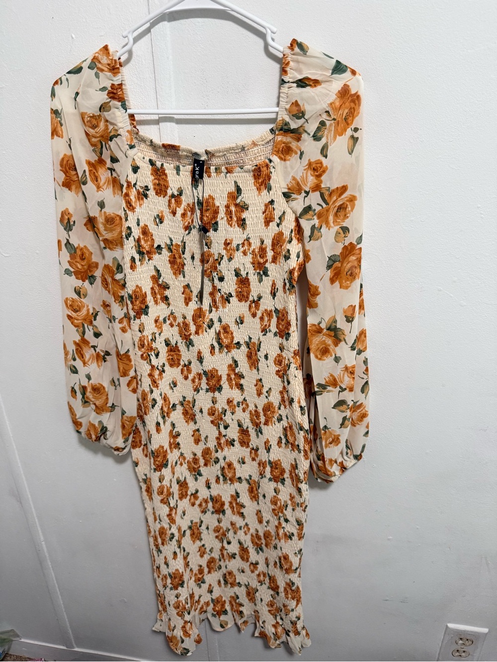 Allegra K Cream Midi Dress with Mustard Floral Print